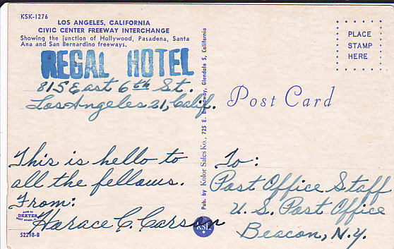 Los Angeles, California, Civic Center Freeway Interchange - Stamped Regal Hotel - Los Angeles