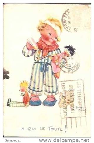 CPA Fantaisie Illustrée Par B. MALLET - " A Qui Le Tour ! " - Bébé Avec Poupées Et Chiot. - Mallet, B.