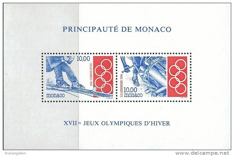 AT1323 Monaco 1994 Winter Olympic Games S/S MNH - Invierno 1994: Lillehammer