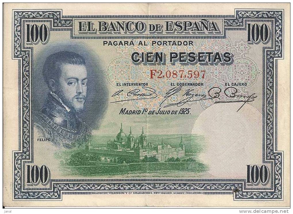 - ESPAGNE - BILLETS -  ROYAUME - 100 PESETAS - 1 ER JUILLET 1925 - N° F2 087 597 - - Otros & Sin Clasificación