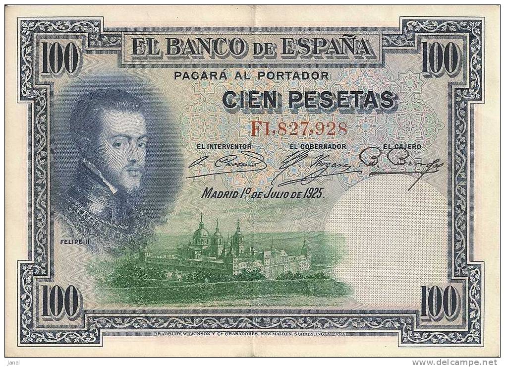 - ESPAGNE - BILLETS -  ROYAUME - 100 PESETAS - 1 ER JUILLET 1925 - N° F1 827 928   - - Altri & Non Classificati