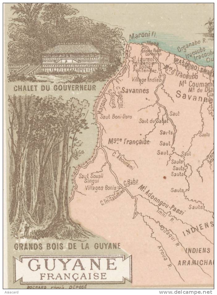 Chromo Format 11/8,5 Carte Geo Cayenne,Penitencier St Laurent, Bagne, Phare Enfant Perdu - Autres & Non Classés