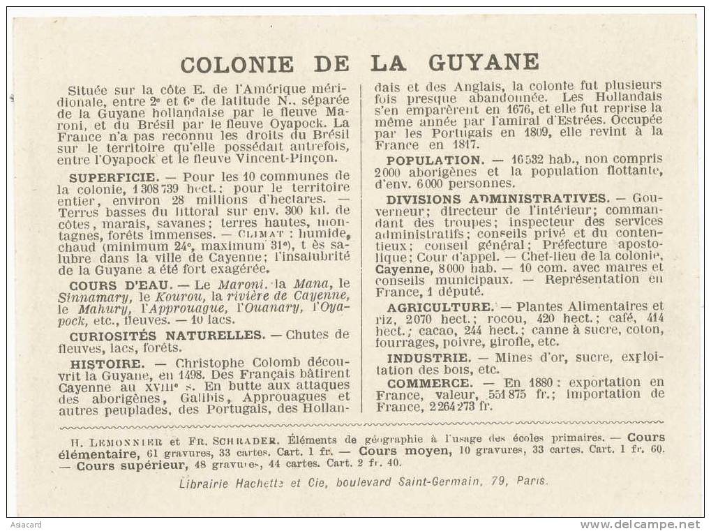 Chromo Format 11/8,5 Carte Geo Cayenne,Penitencier St Laurent, Bagne, Phare Enfant Perdu - Autres & Non Classés