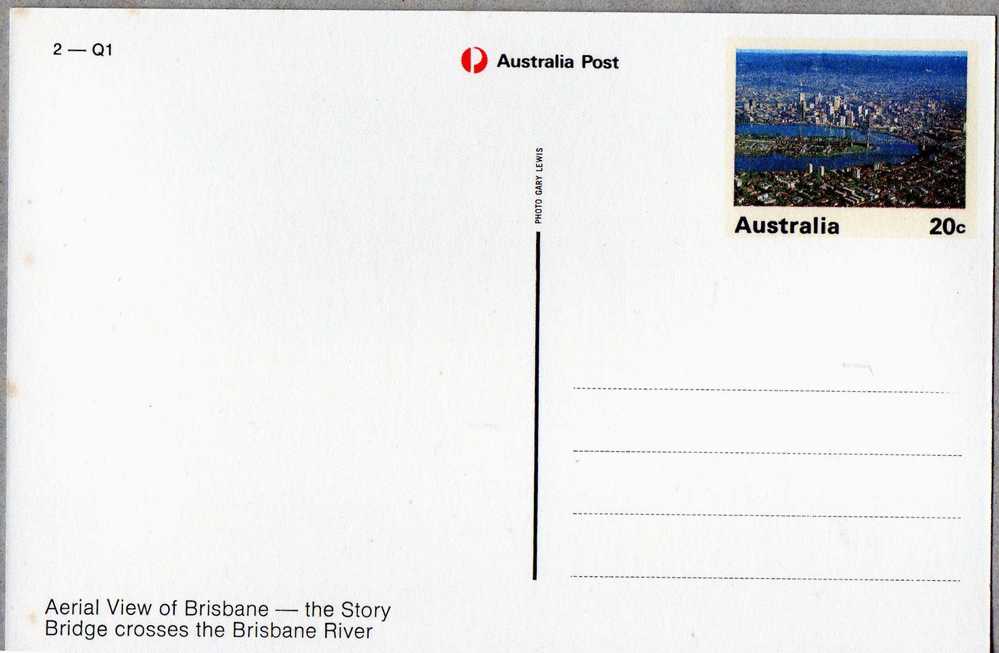 Australia 1978 Pre-Stamped Postcards Series II 20c Brisbane Aerial - See 2nd Scan - Postal Stationery