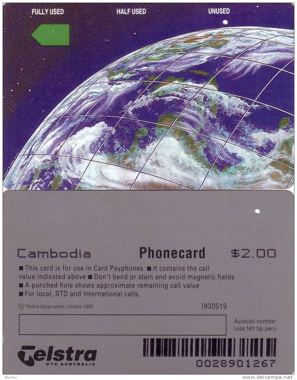 CAMBODGE TERRE EARTH 2$ OVERSIDE CAMBODIA SMALL WRITE VERY VERY RARE  SUPERBE - Cambodia