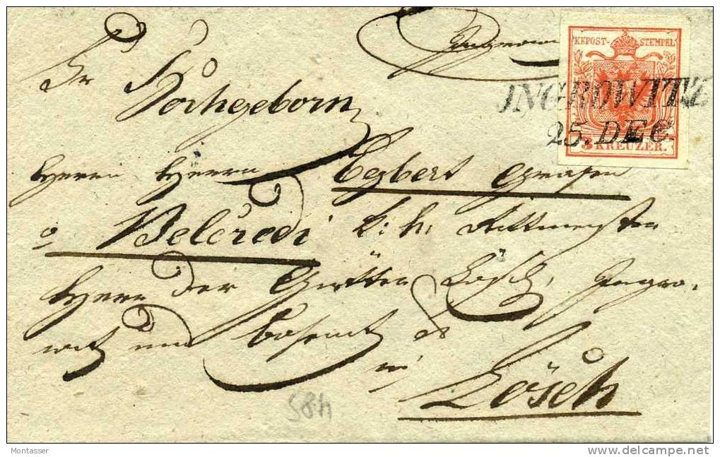 LETTERA Da INGROWITZ  A  ZWITTAU Del 25 DEC 185... Con 3 Kr. - Storia Postale