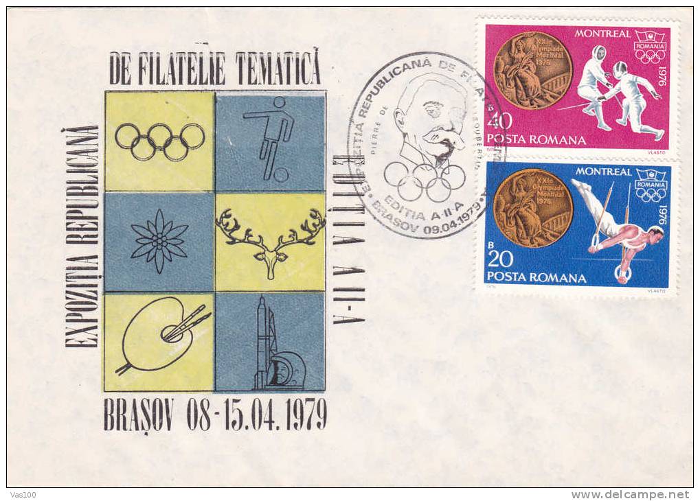 Olympic Games Montreal,ESCRIME FENCING Stamps On Cover Obliteration Concordante Pierre De Coubertin - Romania. - Fencing