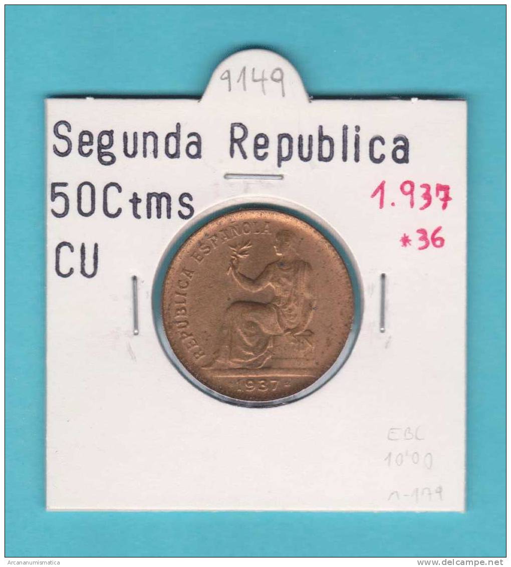 II REPUBLICA  50  CENTIMOS  COBRE  KM#754.1          1.937 #36    EBC/XF     DL-9149 - 50 Centimos