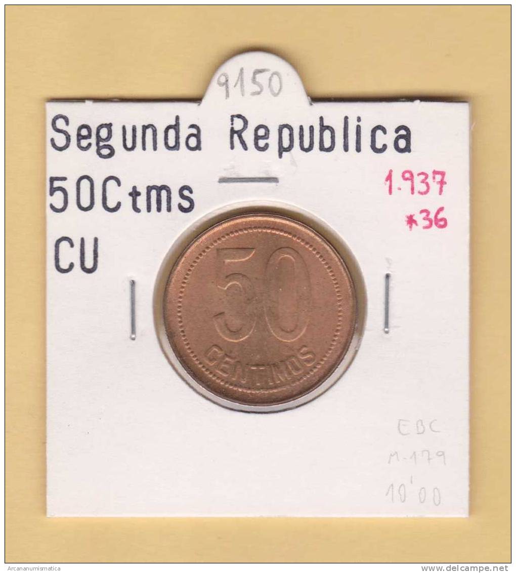 II REPUBLICA  50  CENTIMOS  COBRE  KM#754.1          1.937 #36    EBC/XF     DL-9150 - 50 Centesimi