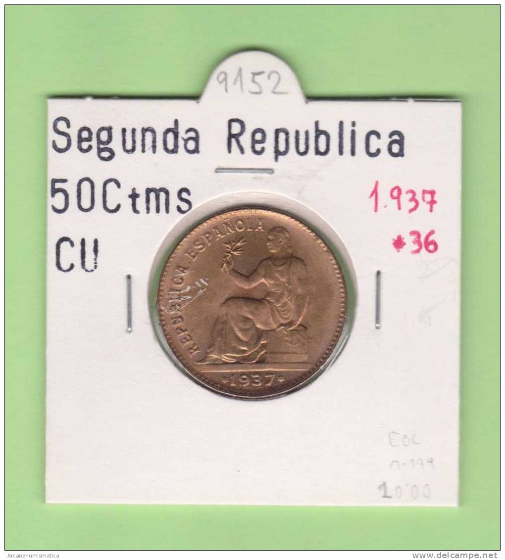 II REPUBLICA  50  CENTIMOS  COBRE  KM#754.1          1.937 #36    EBC/XF     DL-9152 - 50 Centiemos