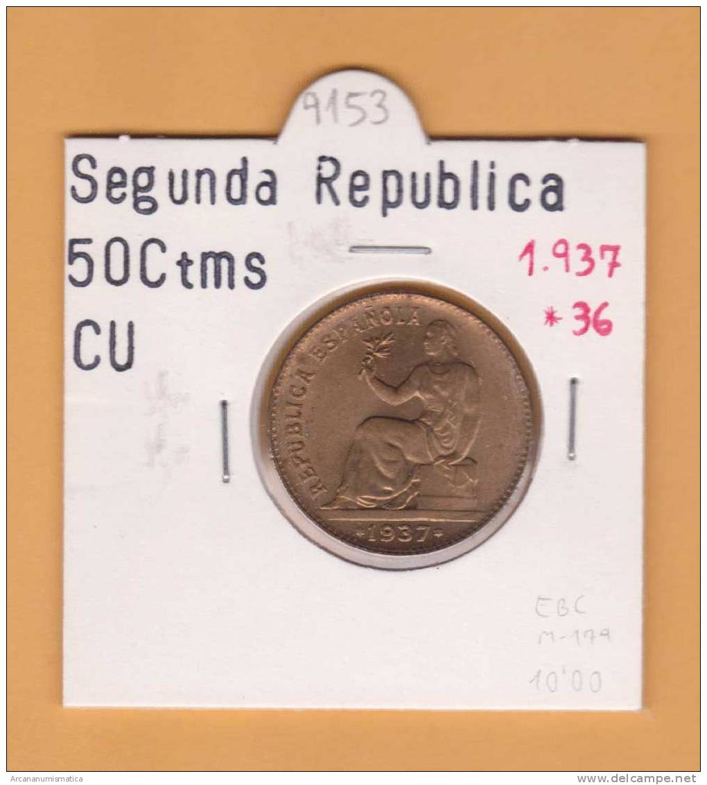 II REPUBLICA  50  CENTIMOS  COBRE  KM#754.1          1.937 #36    EBC/XF     DL-9153 - 50 Centimos