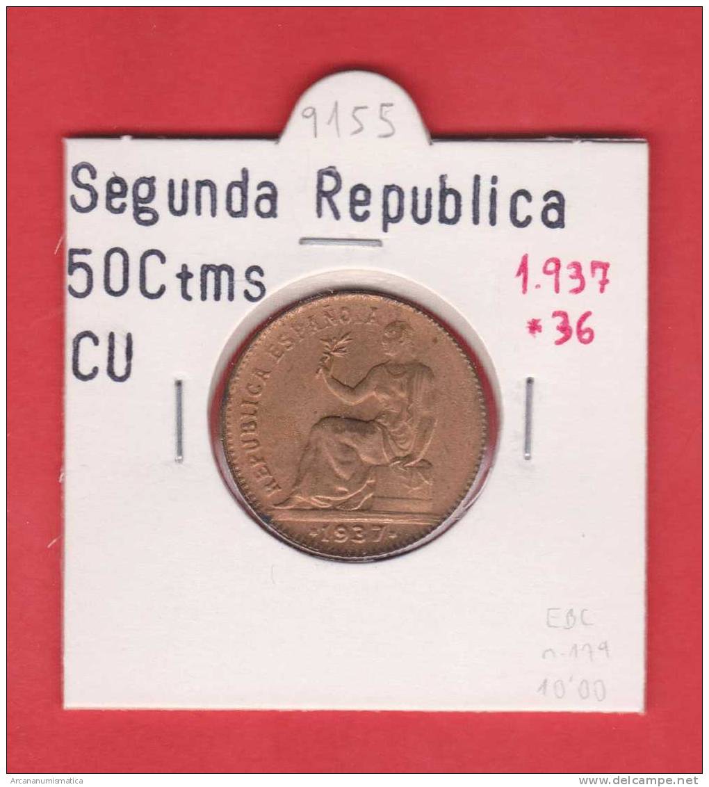 II REPUBLICA  50  CENTIMOS  COBRE  KM#754.1          1.937 #36    EBC/XF     DL-9155 - 50 Centiemos