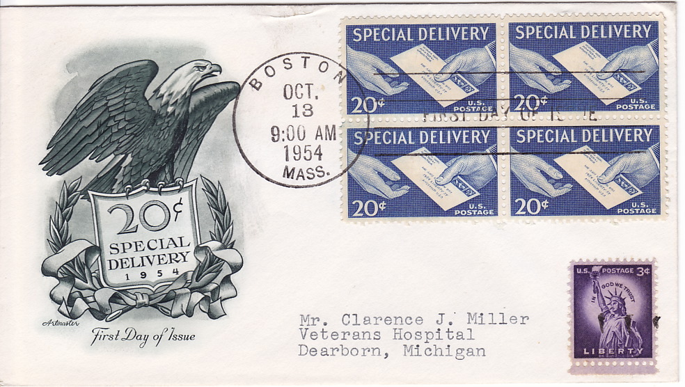 1954  20¢ Special Delivery Block Of 4  Sc E20  Adressed - 1951-1960