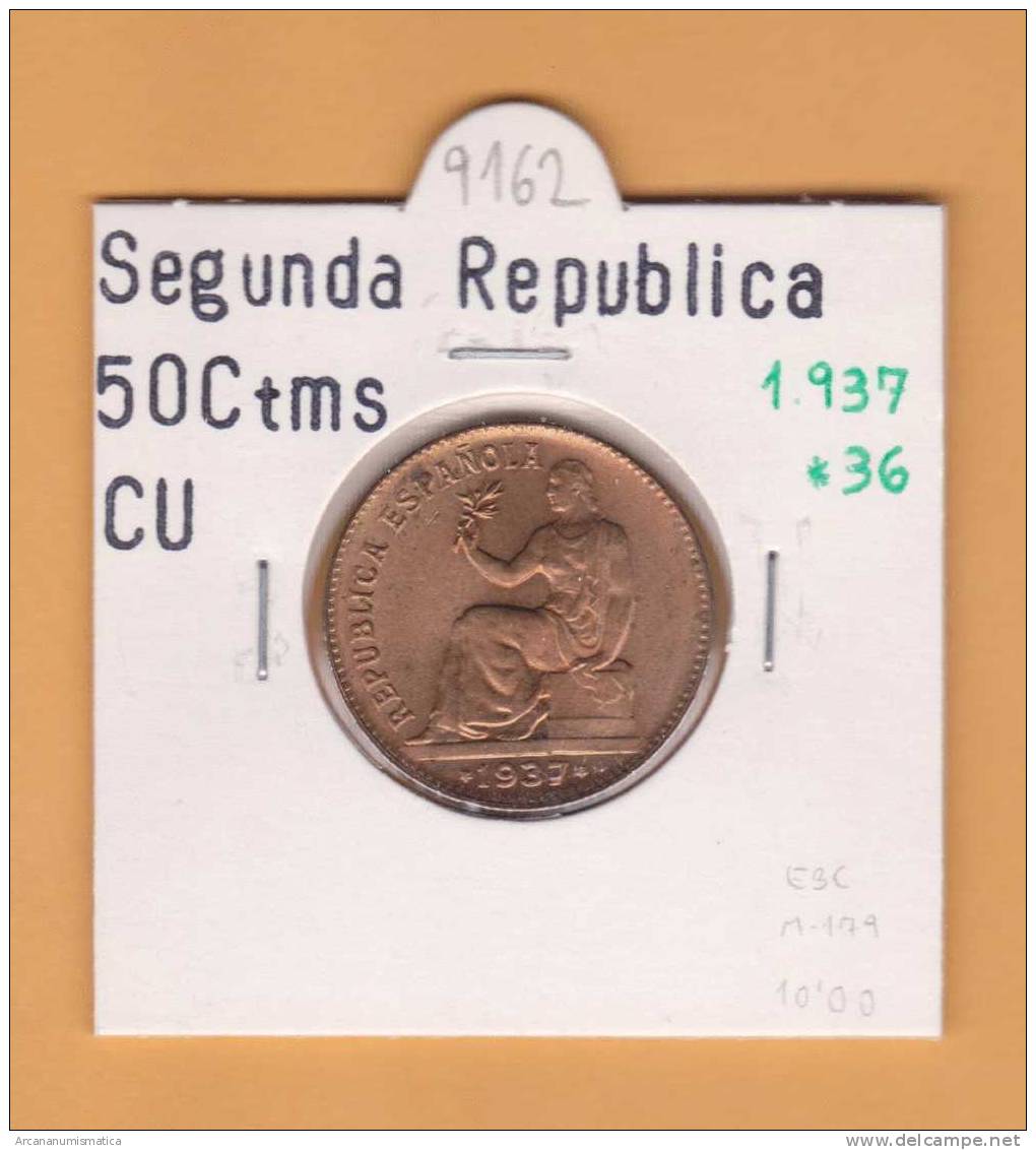 II REPUBLICA  50  CENTIMOS  COBRE  KM#754.1          1.937 #36    EBC/XF    DL-9162 - 50 Céntimos