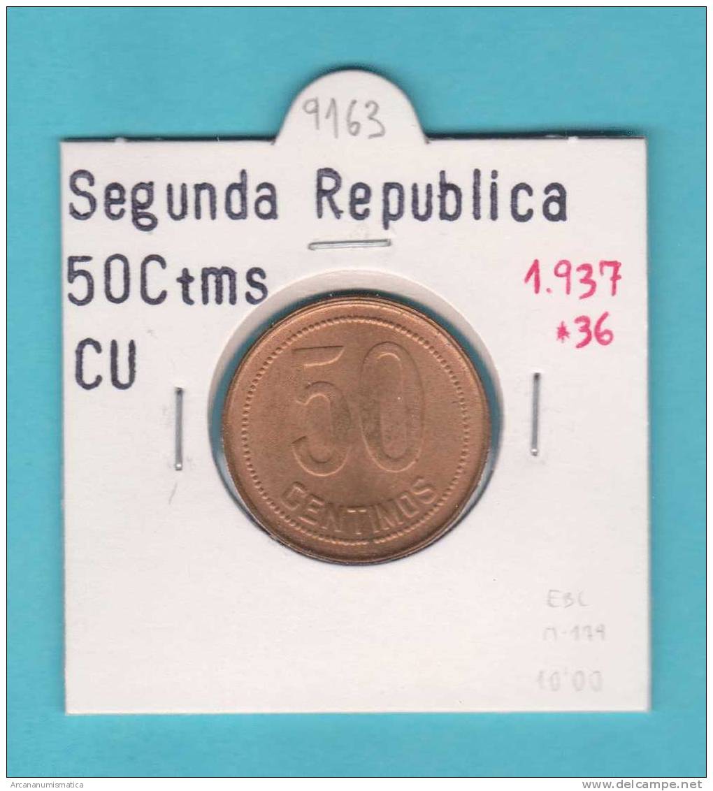 II REPUBLICA  50  CENTIMOS  COBRE  KM#754.1          1.937 #36    EBC/XF    DL-9163 - 50 Centesimi