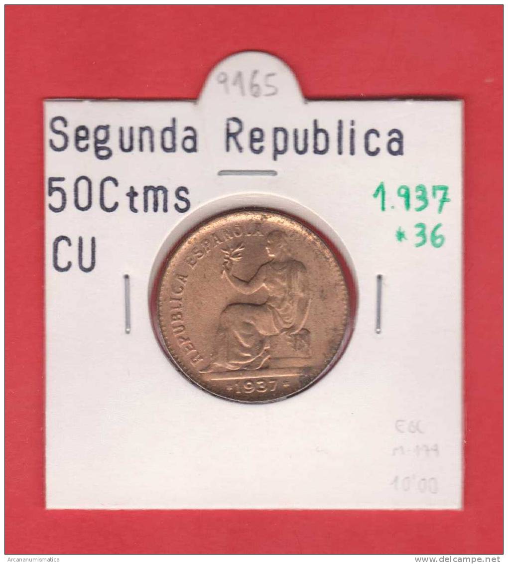 II REPUBLICA  50  CENTIMOS  COBRE  KM#754.1          1.937 #36    EBC/XF    DL-9165 - 50 Centimos