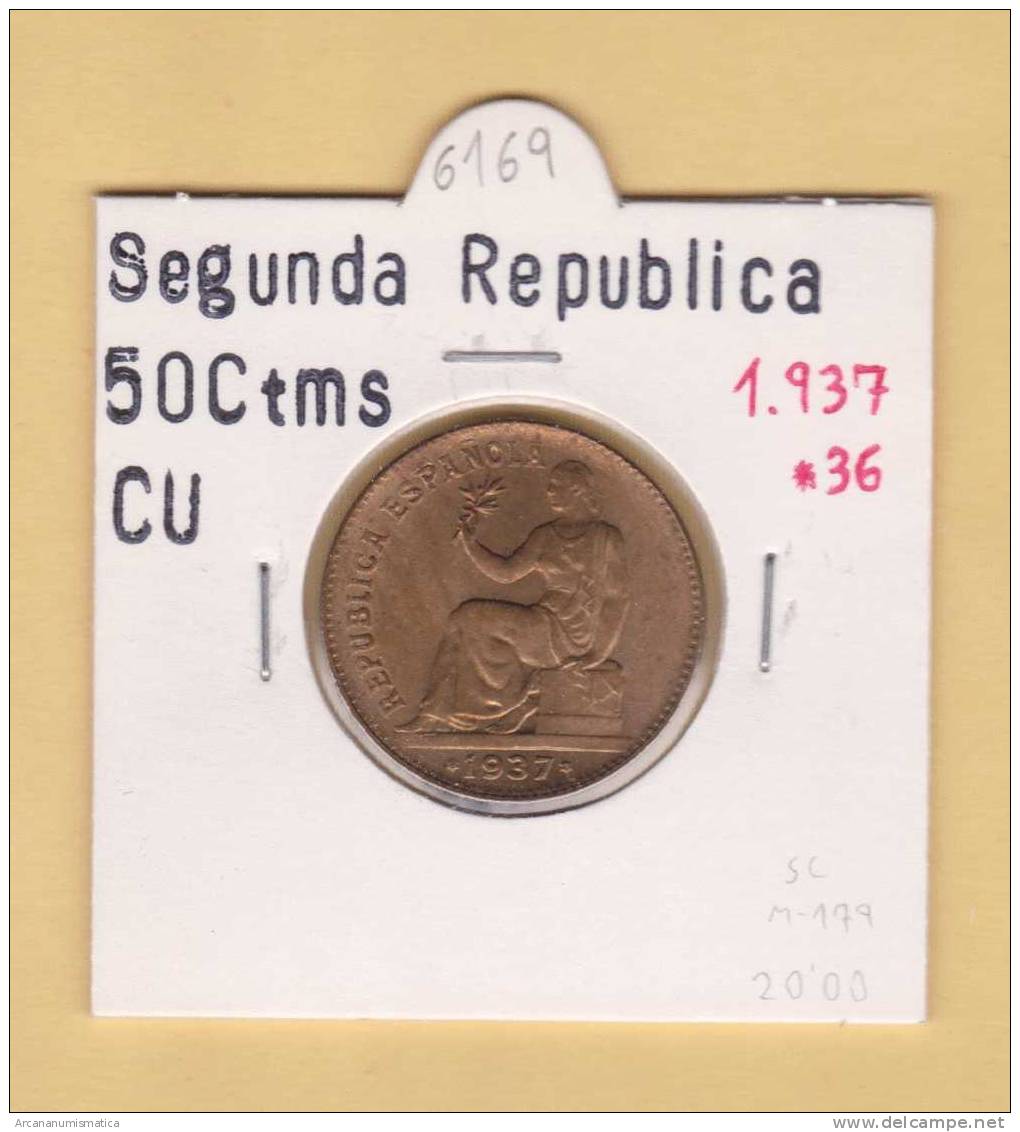 II REPUBLICA  50  CENTIMOS  COBRE  KM#754.1          1.937 #36    SC/UNC    DL-9169 - 50 Centiemos