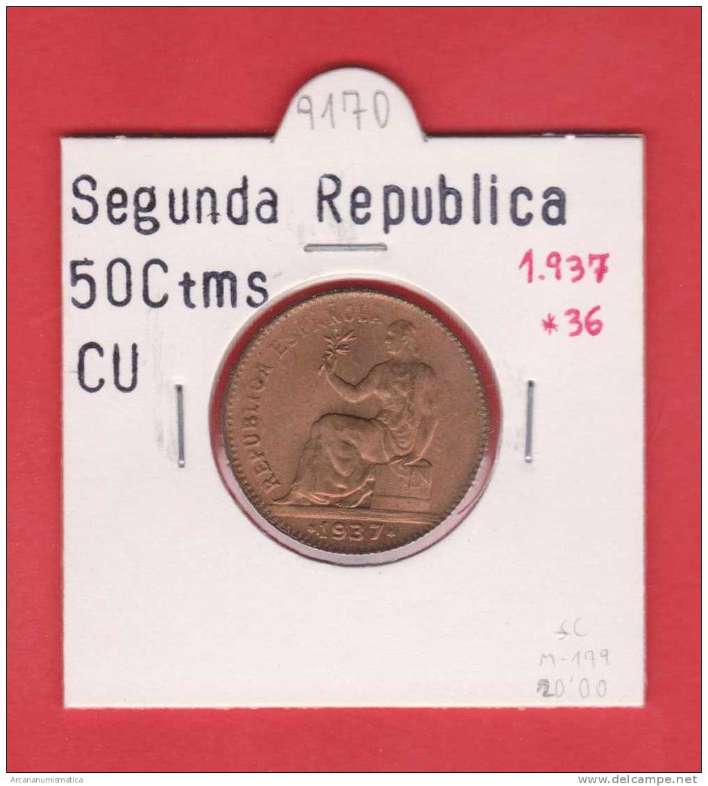 II REPUBLICA  50  CENTIMOS  COBRE  KM#754.1          1.937 #36    SC/UNC    DL-9170 - 50 Céntimos