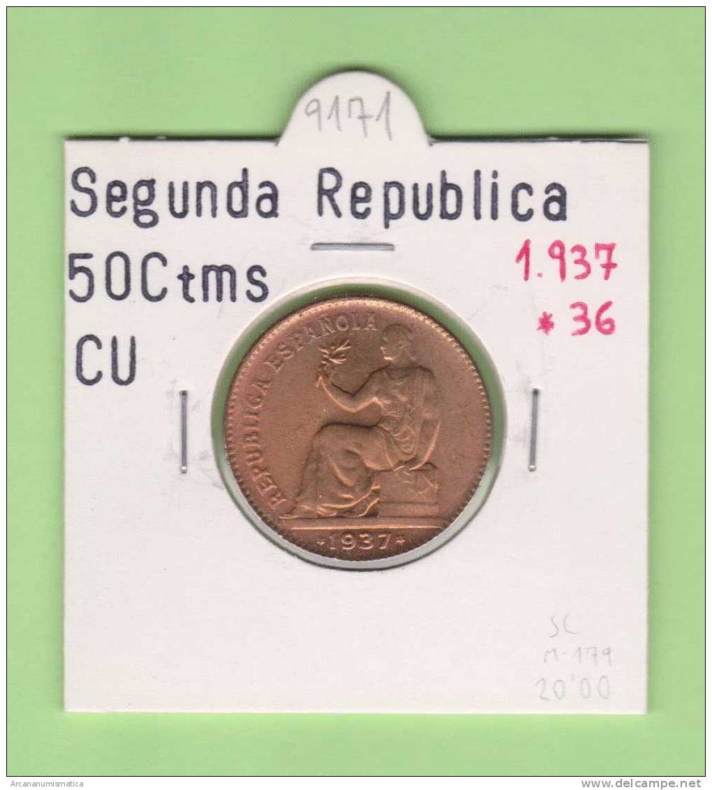 II REPUBLICA  50  CENTIMOS  COBRE  KM#754.1          1.937 #36    SC/UNC    DL-9171 - 50 Centimos