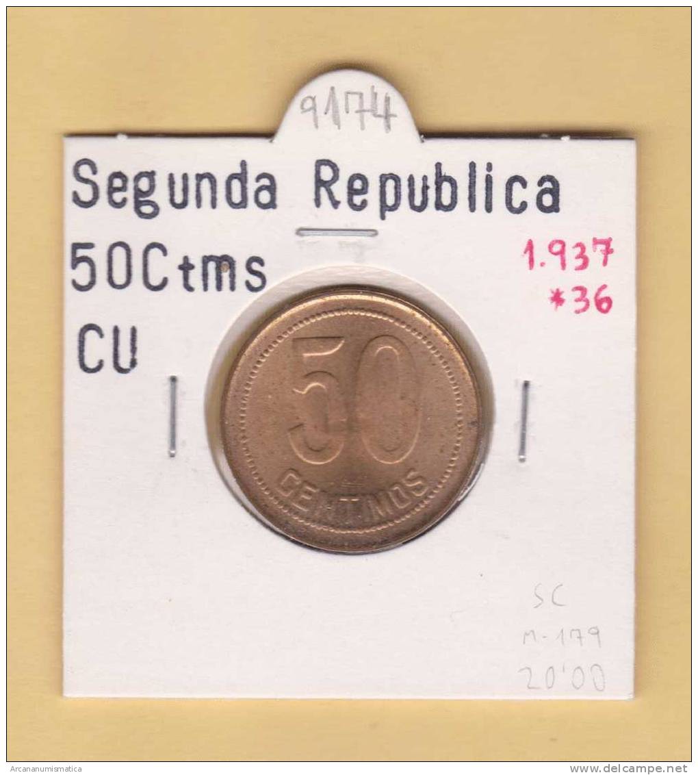 II REPUBLICA  50  CENTIMOS  COBRE  KM#754.1          1.937 #36    SC/UNC    DL-9174 - 50 Centiemen