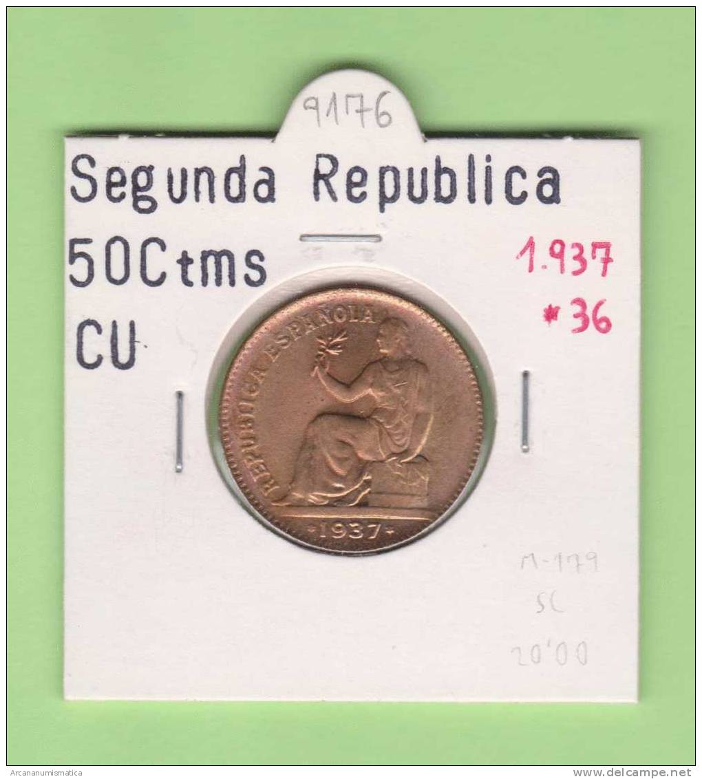 II REPUBLICA  50  CENTIMOS  COBRE  KM#754.1          1.937 #36    SC/UNC    DL-9176 - 50 Centiemen