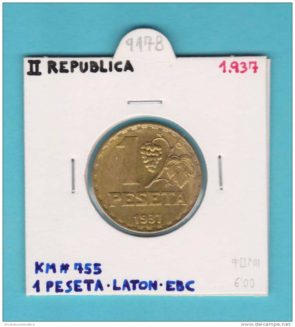 II REPUBLICA  1 PESETA  1.937  LATON   KM#755   EBC/XF      DL-9178 - 1 Peseta