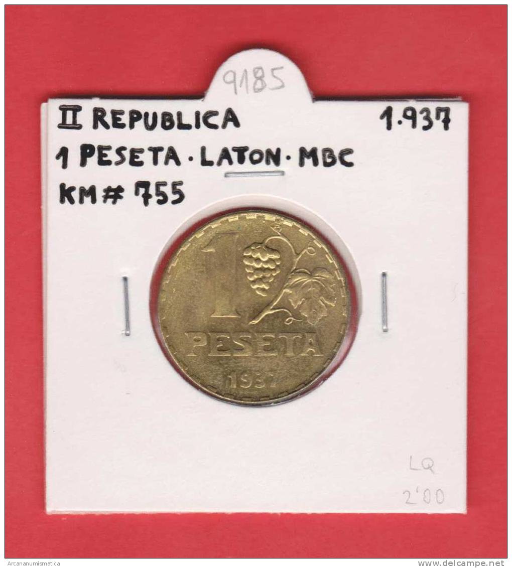 II REPUBLICA  1 PESETA  1.937  LATON   KM#755   MBC/VF    DL-9185 - 1 Peseta