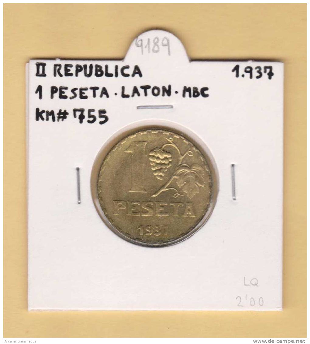 II REPUBLICA  1 PESETA  1.937  LATON   KM#755   MBC/VF    DL-9189 - 1 Peseta