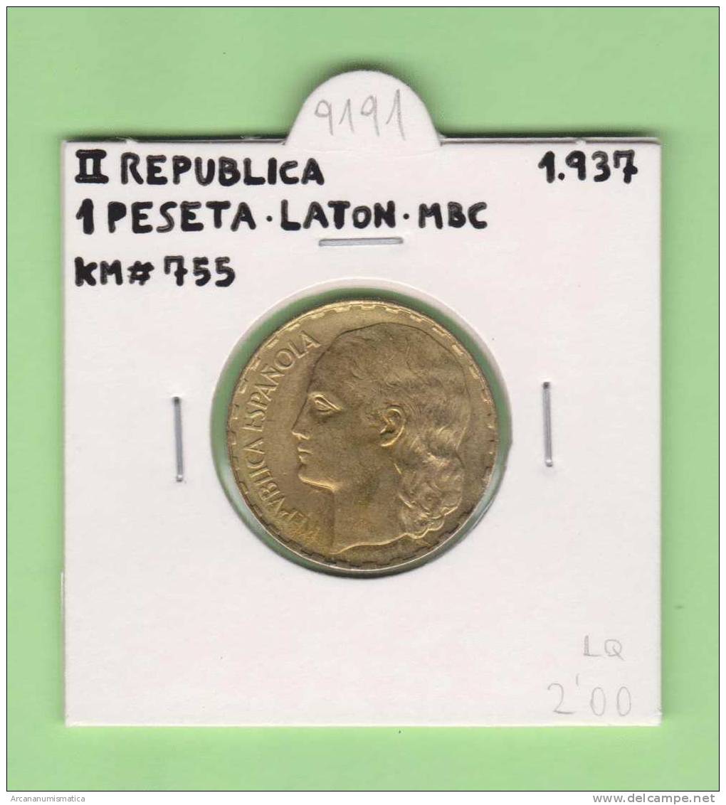 II REPUBLICA  1 PESETA  1.937  LATON   KM#755   MBC/VF    DL-9191 - 1 Peseta