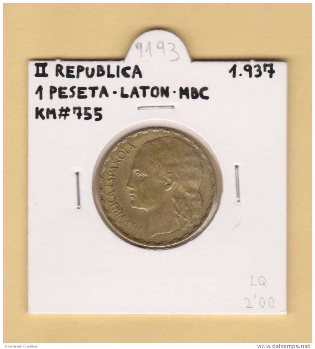 II REPUBLICA  1 PESETA  1.937  LATON   KM#755   MBC/VF    DL-9193 - 1 Peseta