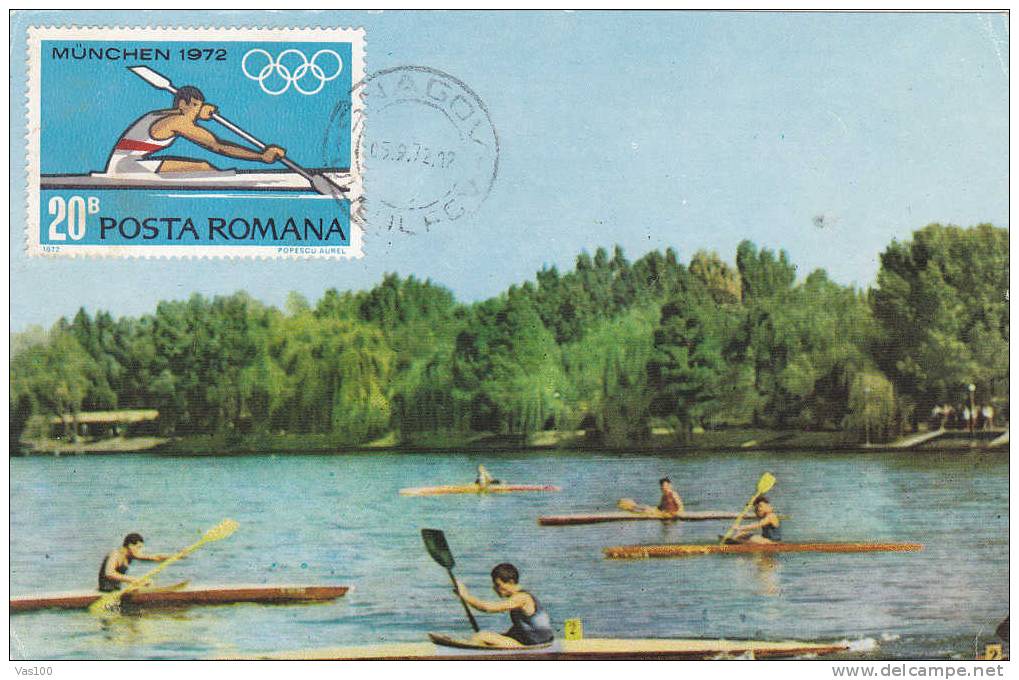 Canoë  Rowing, Maxi Card,carte Maximum Very Rare Obliteration Concordante SNAGOV 1972 Romania. - Kanu