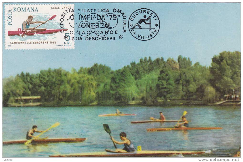 Canoë  Rowing, Maxi Card,carte Maximum Very Rare Obliteration Concordante Bucharest 1976 Romania. - Canoe