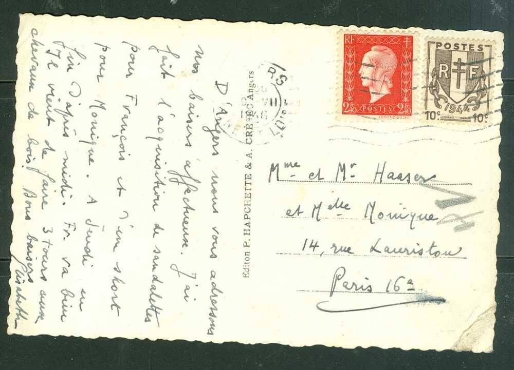Yvert N°693 Sur Carte Postale Avec 10 Centimes Chaines En Valeur Complémentaire En 07/1946 - PHI21 - 1944-45 Marianne Van Dulac