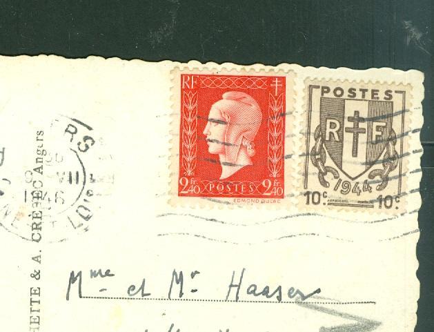 Yvert N°693 Sur Carte Postale Avec 10 Centimes Chaines En Valeur Complémentaire En 07/1946 - PHI21 - 1944-45 Marianna Di Dulac