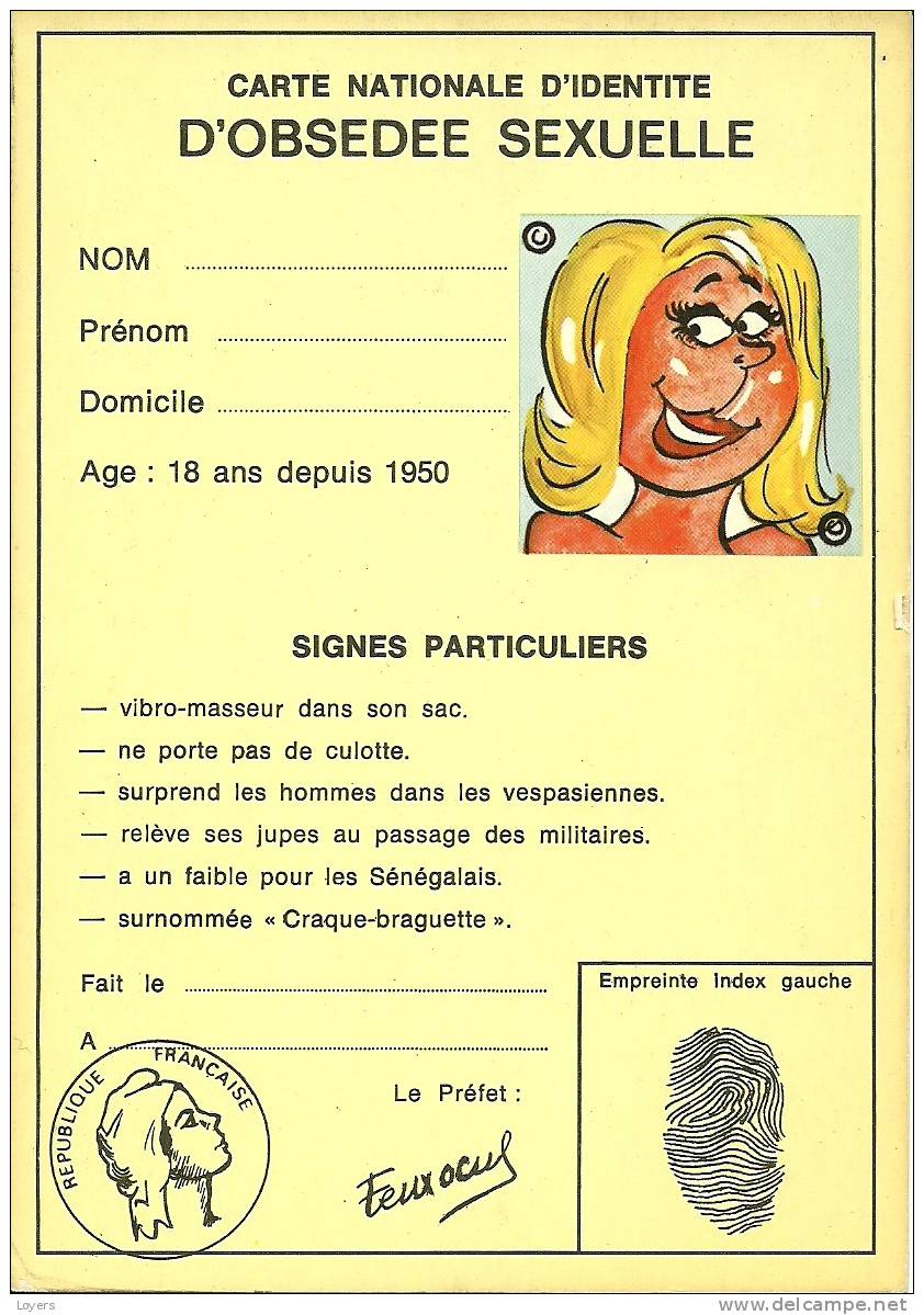 CARTE NATIONALE D´OBSEDEE SEXUELLE. - Humour