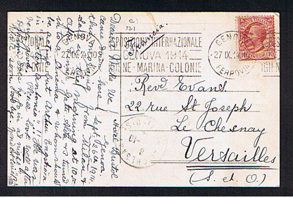 RB 580 - 1914 Postcard - Genova Esposizione Internazionale Igiene -Marina - Colonie Exhibition Slogan Postmark - Marcophilia