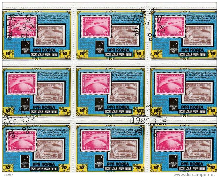 50 Jahre Polarfahrt LZ 127 Messe Essen 1980 Korea 2047,4-Block+KB 13€ Stamp On Stamp Zeppelin Bloque M/s Sheet Bf Corea - Autres & Non Classés