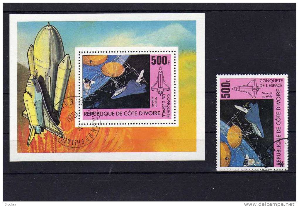 Space Shuttle Fähre USA Elfenbeinküste 684+Block 17 O 4€ Raumfahrt Rakete Bloque Hojitas M/s Bloc Sheet Bf Ivoire Africa - United States