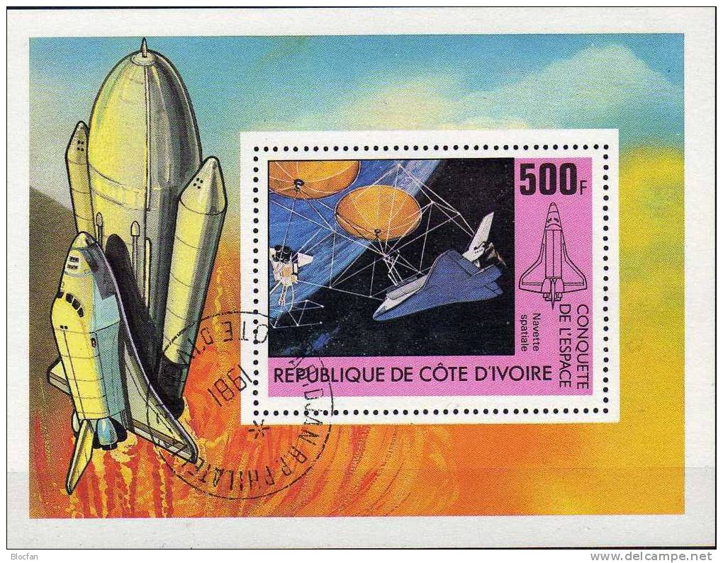 Space Shuttle Fähre USA Elfenbeinküste 684+Block 17 O 4€ Raumfahrt Rakete Bloque Hojitas M/s Bloc Sheet Bf Ivoire Africa - United States