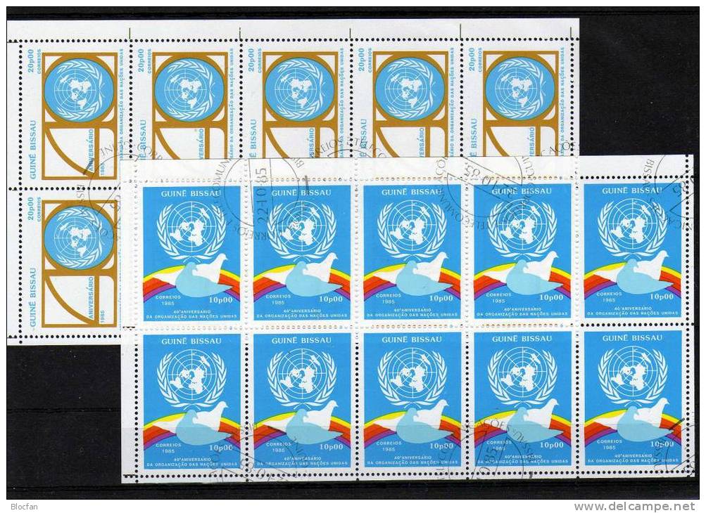 40 Jahre Vereinte Nationen 1985 Taube Guinea Bissau 879/0 2x10-KB O 9€ Emblem Der UNO Bloque Hoja M/s Sheetlet Bf Africa - Guinea-Bissau