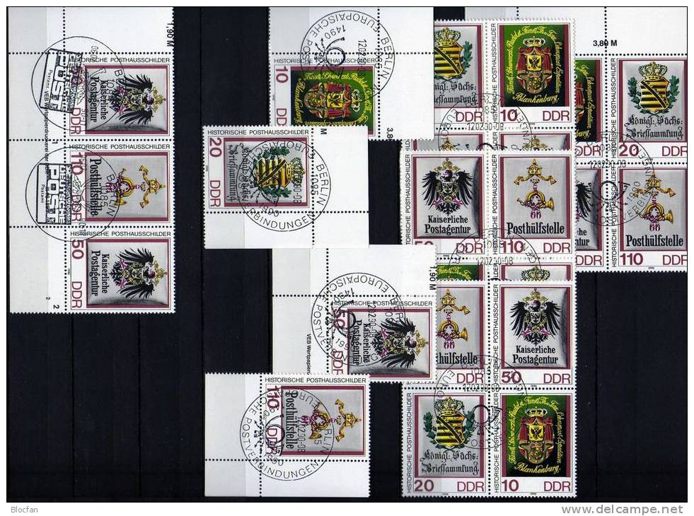 4-Block Historische Posthausschilder 1990 DDR 3306/9+4 ER+4 VB+ER-VB+DV SST 51€ Hb Bloc M/s History Sheet Bf GDR Germany - Se-Tenant