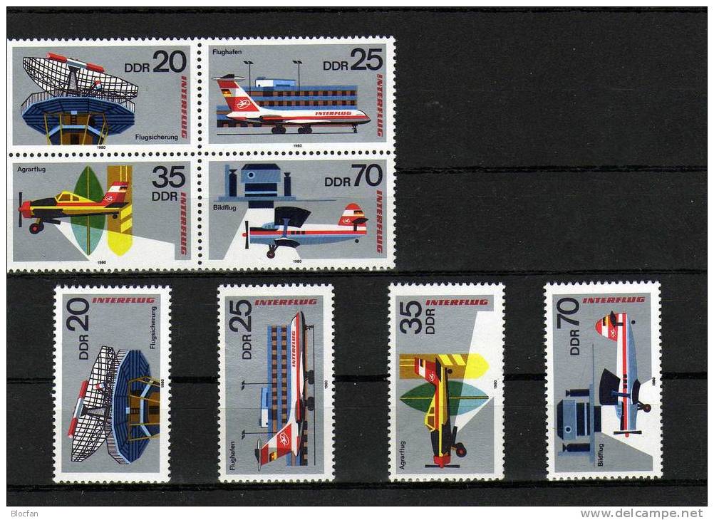 4-Block INTERFLUG 1980 Luftpostausstellung Aero-Sozphilex DDR 2516/9,VB+16ZD ** 50€ Mail Philatelic Se-tenant Of Germany - Se-Tenant