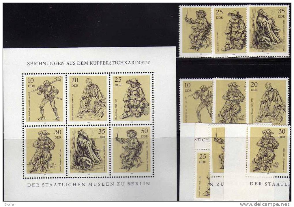 Kupferstiche 1978 DDR 2347/2,9xZD,4xER+KB ** 20€ Kabinett Museen Berlin Hb Art Ms Bloc Painting Se-tenant Bf GDR Germany - Se-Tenant