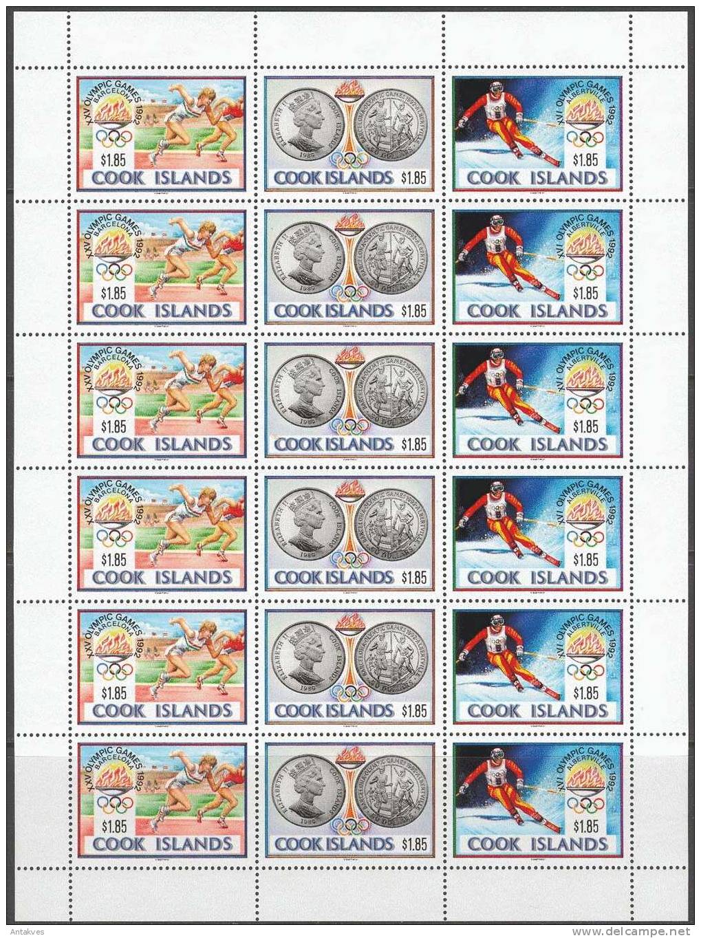 Cook Isl. 1990 Olympic Games Barcelona-92, Albertville-92 Set Of 3 In Sheet Of 18 (6x3) MNH - Zomer 1992: Barcelona