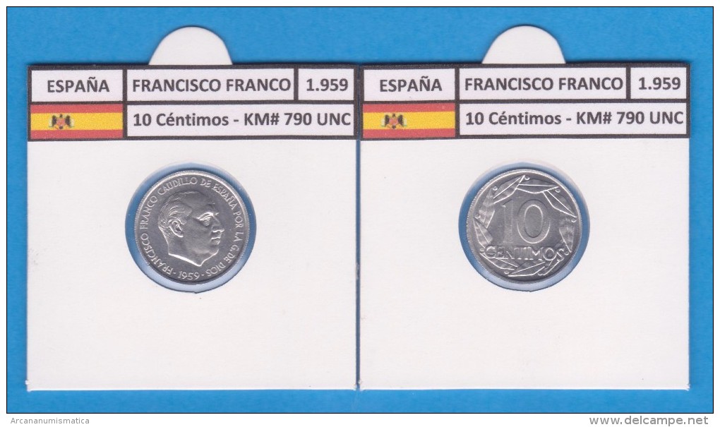 ESPAÑA / FRANCO   10  CENTIMOS  1.959  ALUMINIO  KM#790  SC/UNC    T-DL-9199 - 10 Centiemen