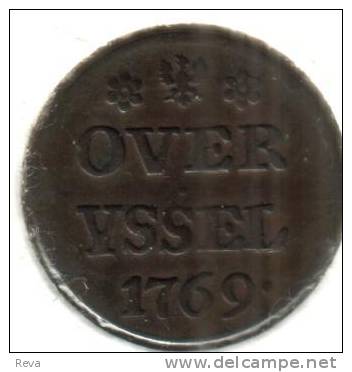 NETHERLANDS OVERYSSEL 1 DUIT INSCRIPTION FRONT SHIELD BACK 1769 VF KM? READ DESCRIPTION CAREFULLY !! - Provincial Coinage