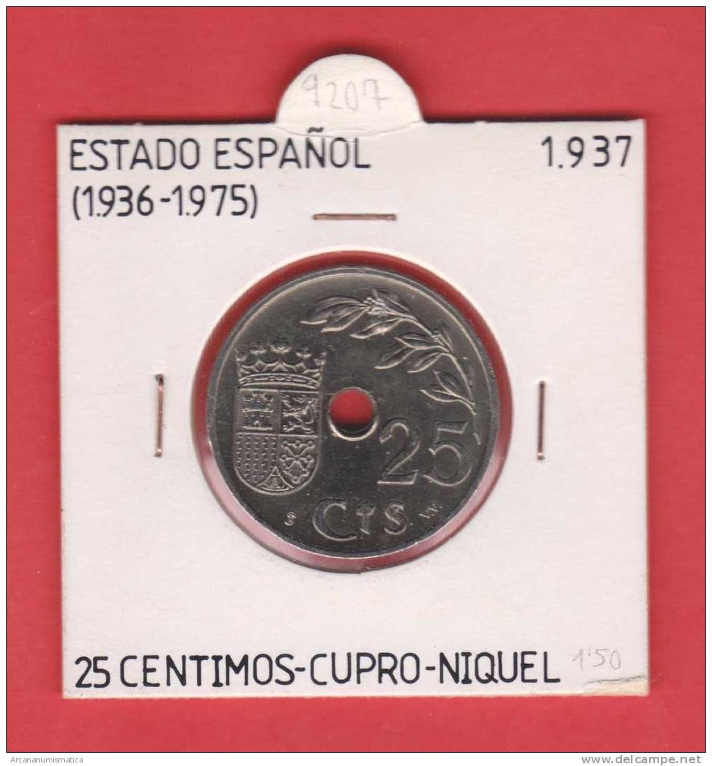 ESPAÑA / FRANCO   25  CENTIMOS  1.937  CU NI  KM#753  MBC/VF   DL-9207 - Altri & Non Classificati