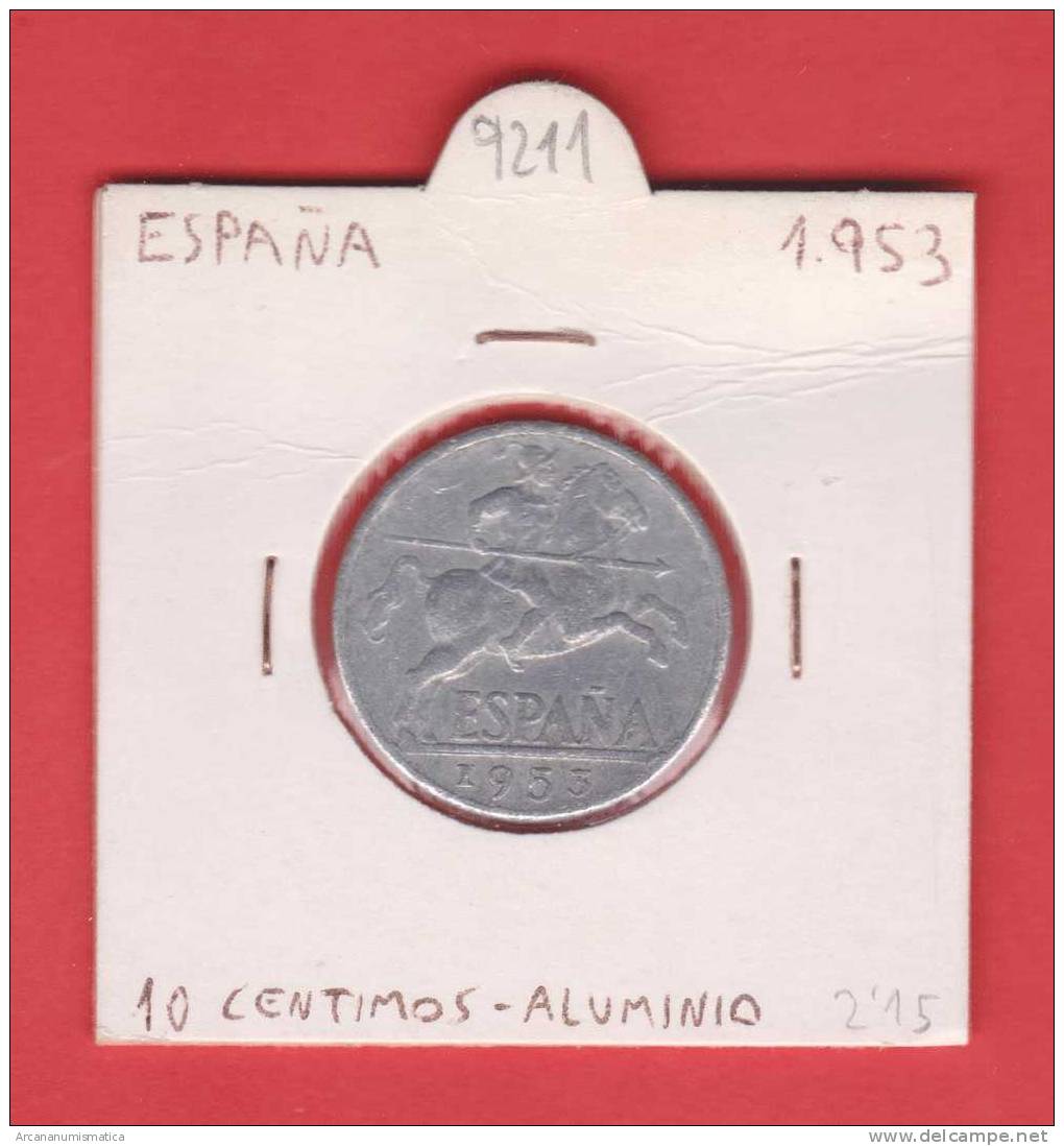 ESPAÑA / FRANCO   10  CENTIMOS  1.953  ALUMINIO  KM#766  MBC/VF    DL-9211 - 10 Céntimos