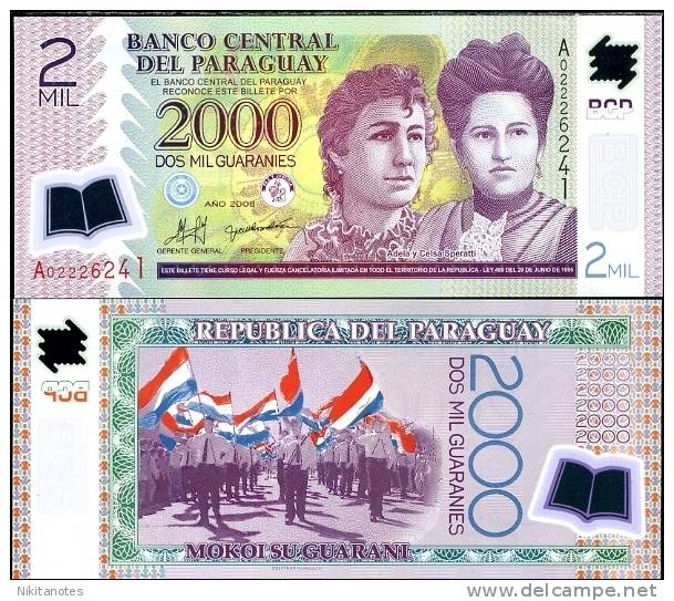 PARAGUAY 2000 GUARANIES 2008 UNC BANK NOTE POLYMER - Paraguay