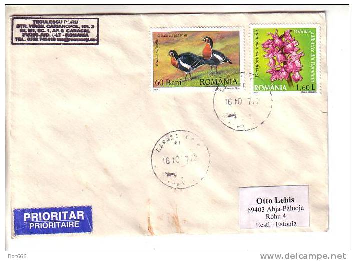 GOOD ROMANIA Postal Cover To ESTONIA 2007 - Good Stamped: Flowers ; Birds - Briefe U. Dokumente
